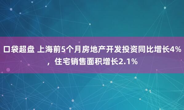 口袋超盘 上海前5个月房地产开发投资同比增长4%，住宅销售面积增长2.1%